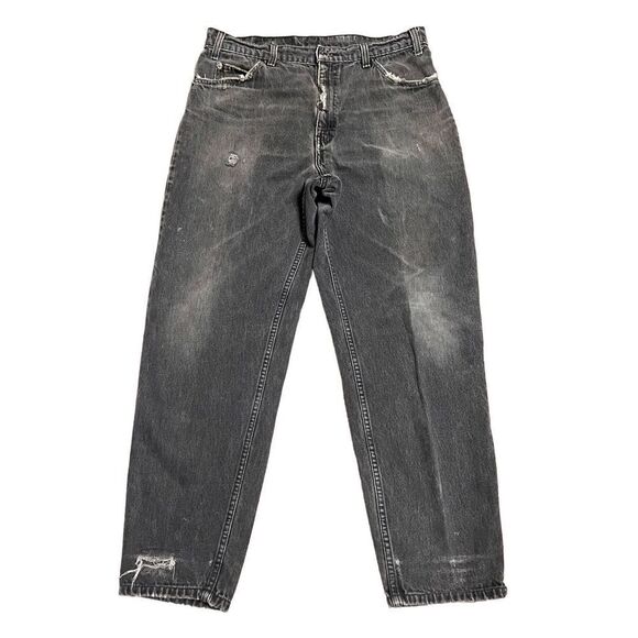 Vtg Levi’s 550 Orange Tab Relaxed Fit Tapered Distressed Black Denim Jeans 36/30 - Picture 1 of 11